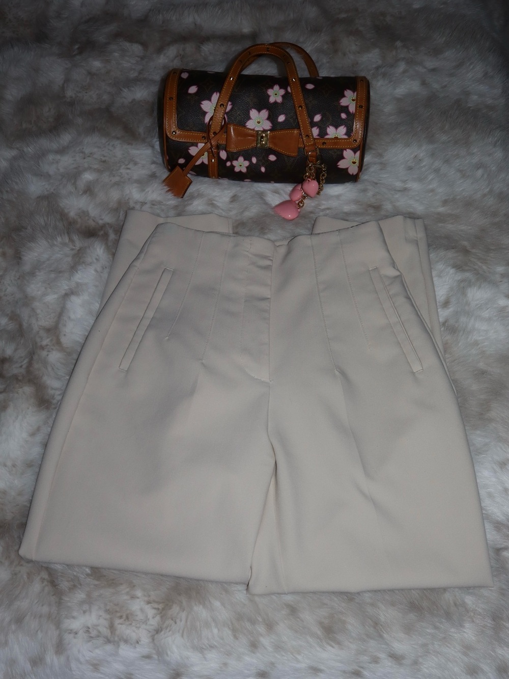 High-Waist Cream Tailored Womens Trouser Pants